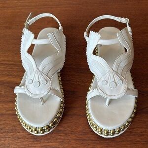Chloé Almond Toe Studded Sole Platform Boho Sandals in White, size 7.5